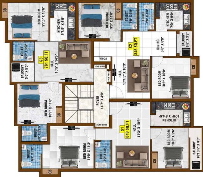 Floor Plan of Bharathi Sai Marlo in Pozhichalur, Chennai - Image 59693