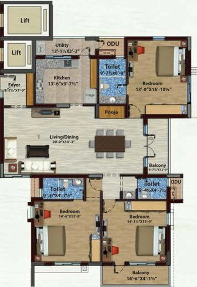 3 BHK Flat in Mayflower Eden Valley in Saibaba Colony, Coimbatore - Image 815890