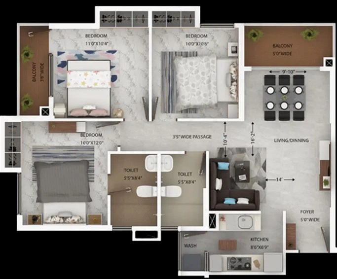3 BHK Flat in Oswal Orchard Amritaya in BT Road, Kolkata - Image 534786