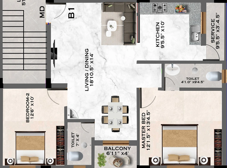 2 BHK Flat in Traventure Four Square in Saligramam, Chennai - Image 533200