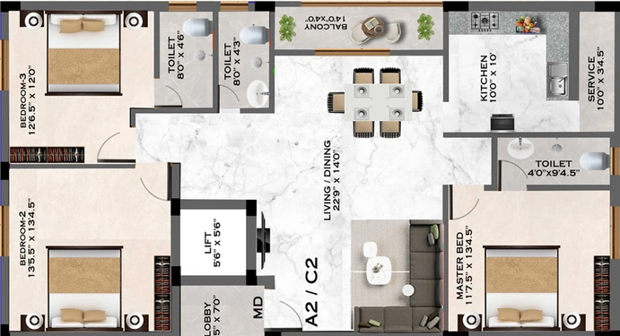 3 BHK Flat in Traventure Four Square in Saligramam, Chennai - Image 533202