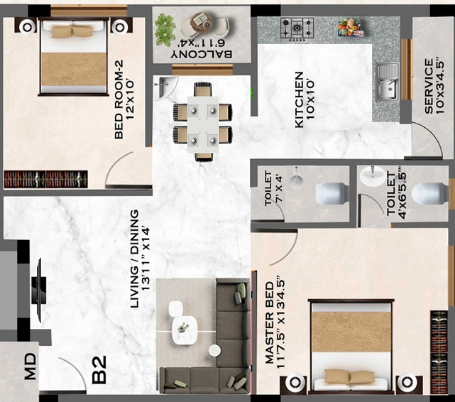 2 BHK Flat in Traventure Four Square in Saligramam, Chennai - Image 533199