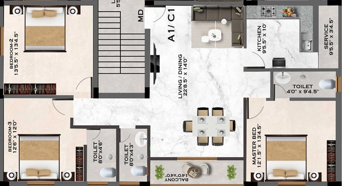 3 BHK Flat in Traventure Four Square in Saligramam, Chennai - Image 533201