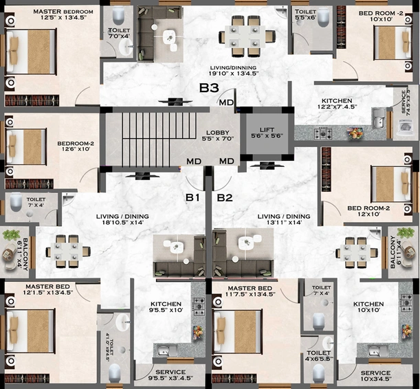 Floor Plan of Traventure Four Square in Saligramam, Chennai - Image 60145