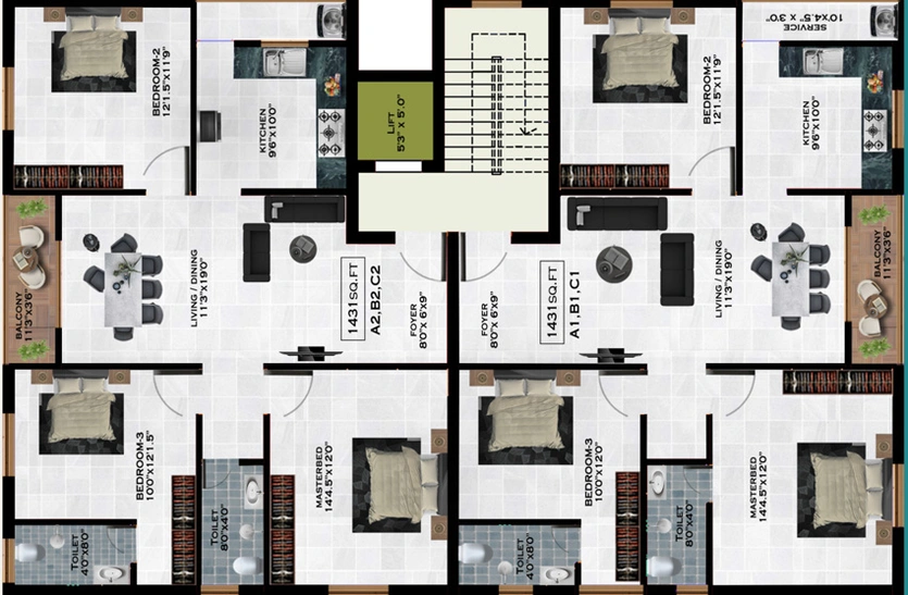 Floor Plan of Traventure Amethyst in Virugambakkam, Chennai - Image 60164