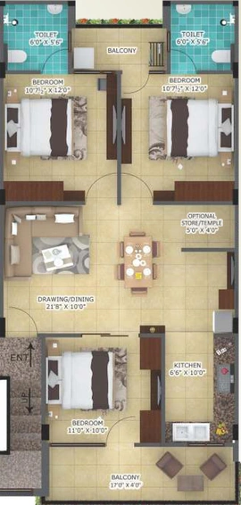 3 BHK Flat in Garden Homes 2 in Zirakpur, Chandigarh - Image 539141