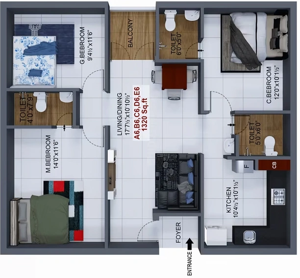 3 BHK Flat in The Nest Cultures in Sembakkam, Chennai - Image 529904