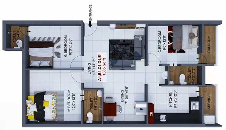 3 BHK Flat in The Nest Cultures in Sembakkam, Chennai - Image 529905