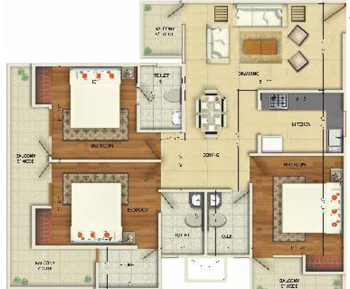 3 BHK Flat in Oxirich Aero Heights in Indirapuram, Ghaziabad - Image 533111