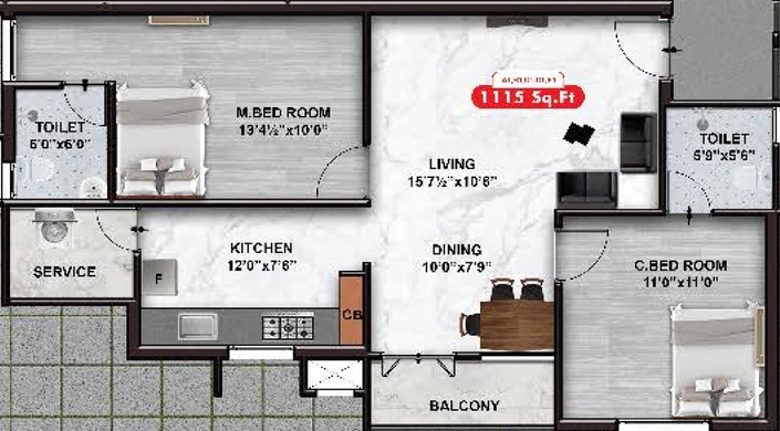 2 BHK Flat in The Nest Sai Castle in Chitlapakkam, Chennai - Image 530891