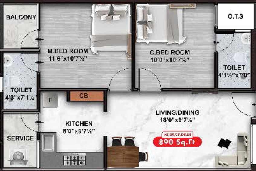 2 BHK Flat in The Nest Sai Castle in Chitlapakkam, Chennai - Image 530887