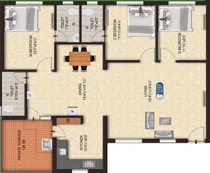 3 BHK Flat in The Nest Elite in Sholinganallur, Chennai - Image 534083
