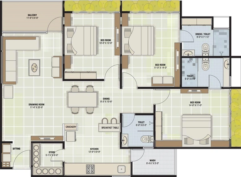 3 BHK Flat in Uma Mahalaxmi Royal Palace in Kudasan, Gandhinagar - Image 548951