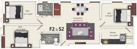 3 BHK Flat in KVR Akshara in Kolathur, Chennai - Image 532412