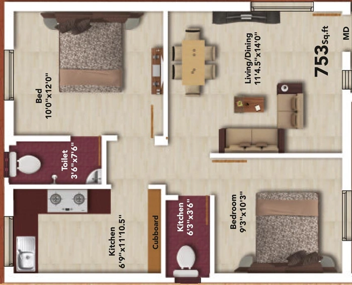 2 BHK Flat in KVR Elite in Kolathur, Chennai - Image 535310