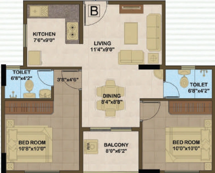 2 BHK Flat in Sowparnika Atrium in Edappally, Kochi - Image 539069