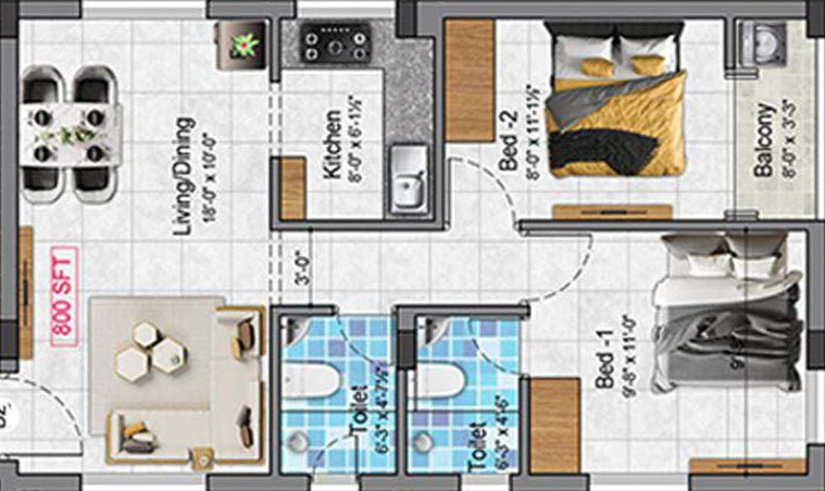 2 BHK Flat in Sivarams Balaji Flats in Kodambakkam, Chennai - Image 535219