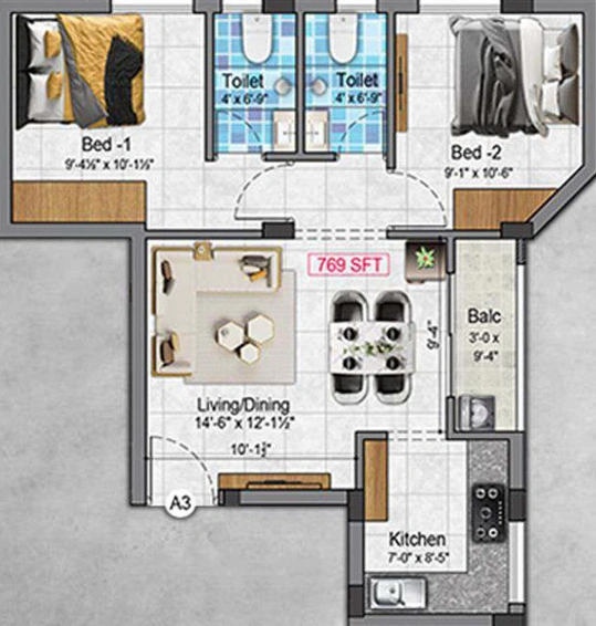 2 BHK Flat in Sivarams Balaji Flats in Kodambakkam, Chennai - Image 535218