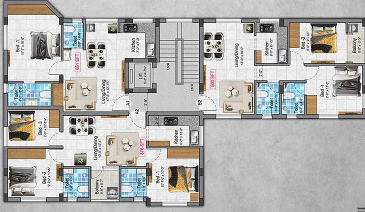 Floor Plan of Sivarams Balaji Flats in Kodambakkam, Chennai - Image 60467