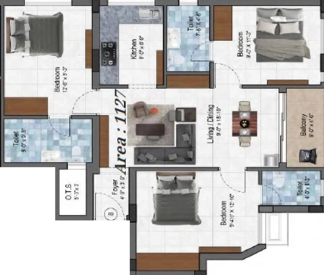 3 BHK Flat in Sivarams Sankara Krupa Flats in Virugambakkam, Chennai - Image 535267