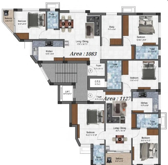 Floor Plan of Sivarams Sankara Krupa Flats in Virugambakkam, Chennai - Image 60483