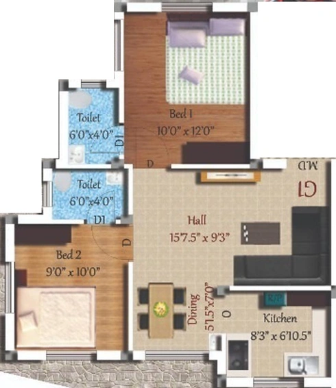 2 BHK Flat in Sivarams Chenab in Ullagaram, Chennai - Image 533673