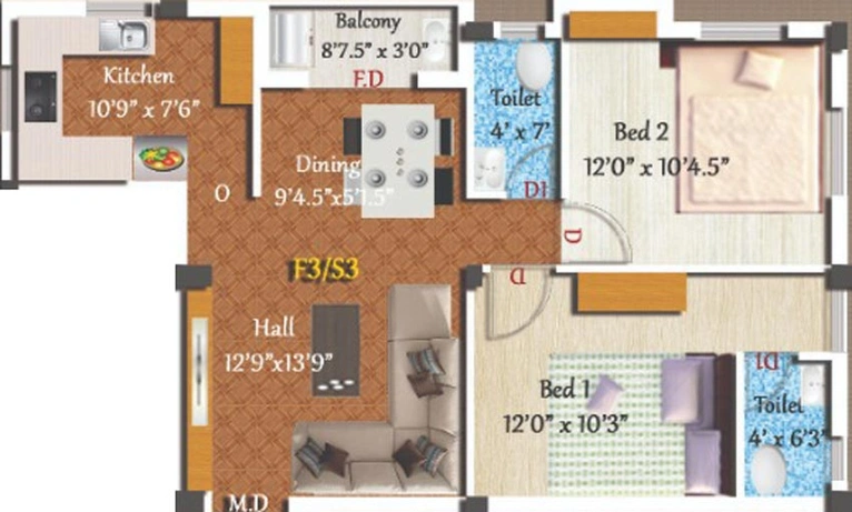 2 BHK Flat in Sivarams Chenab in Ullagaram, Chennai - Image 533675