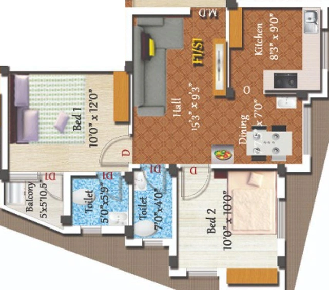 2 BHK Flat in Sivarams Chenab in Ullagaram, Chennai - Image 533674