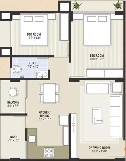2 BHK Flat in Satyam Shreeji Apartments in Randheja, Gandhinagar - Image 551828