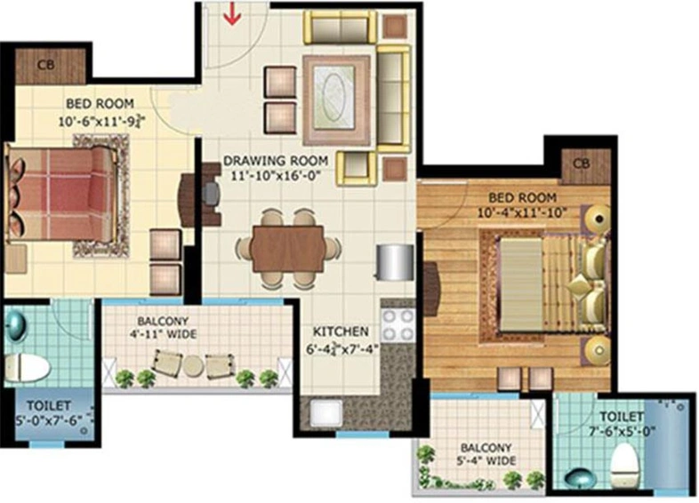 2 BHK Flat in Rishabh Iris Tower in Indirapuram, Ghaziabad - Image 539197