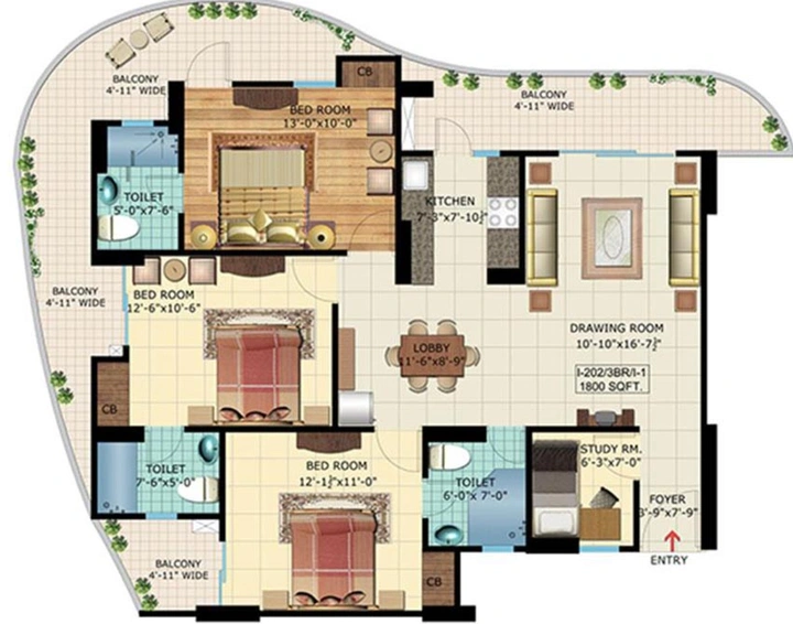 3 BHK Flat in Rishabh Iris Tower in Indirapuram, Ghaziabad - Image 539199