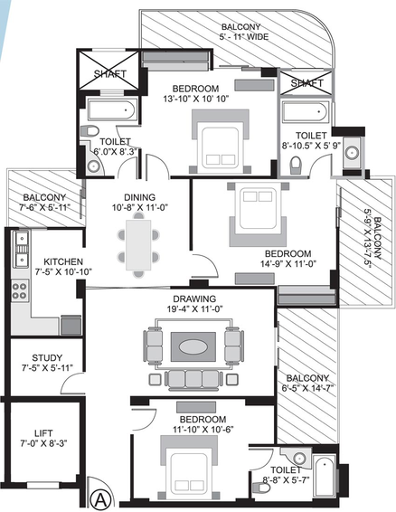 3 BHK Flat in Gulshan GC Emerald Heights in Vaishali, Ghaziabad - Image 539443
