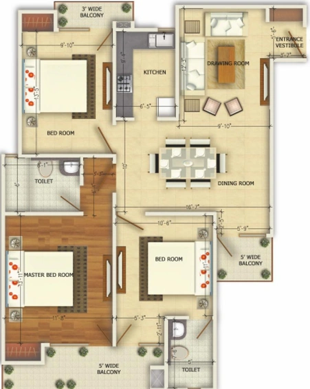 3 BHK Flat in Oxirich Square One in Indirapuram, Ghaziabad - Image 539584