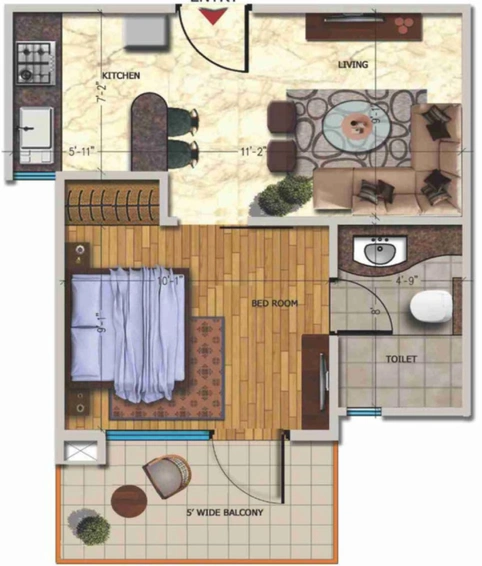 1 BHK Flat in Oxirich Square One in Indirapuram, Ghaziabad - Image 539580