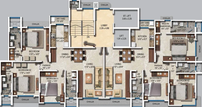 Floor Plan of Ekta Trinity in Santacruz West, Mumbai - Image 21750