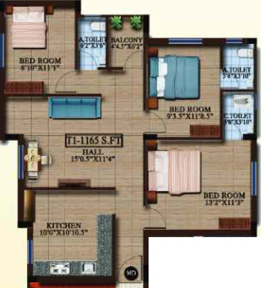 3 BHK Flat in Avittam Andal in Pammal, Chennai - Image 541694