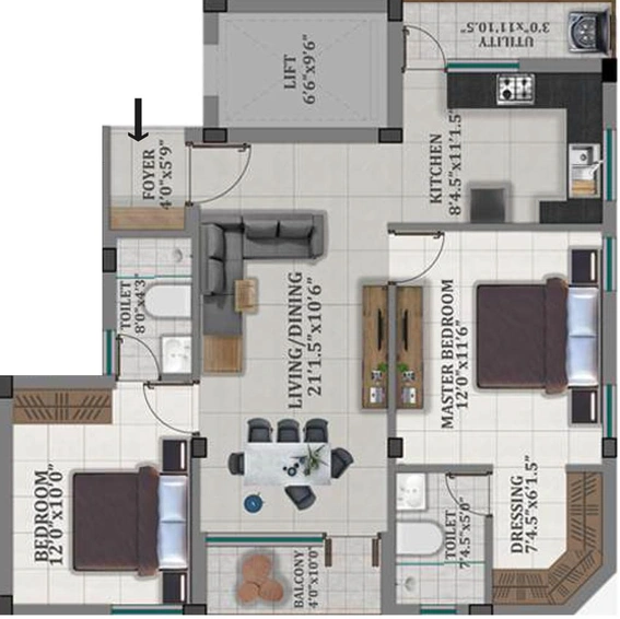 2 BHK Flat in SIS Zaara in Saligramam, Chennai - Image 791390