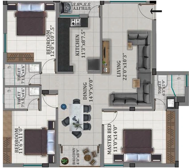 3 BHK Flat in SIS Zaara in Saligramam, Chennai - Image 791391