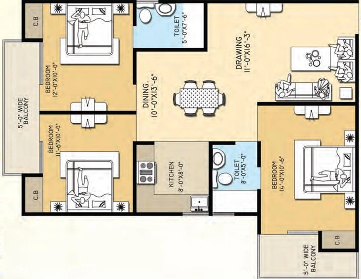 3 BHK Flat in Meenal Balmukanda Residency in Raj Nagar Extension, Ghaziabad - Image 544728