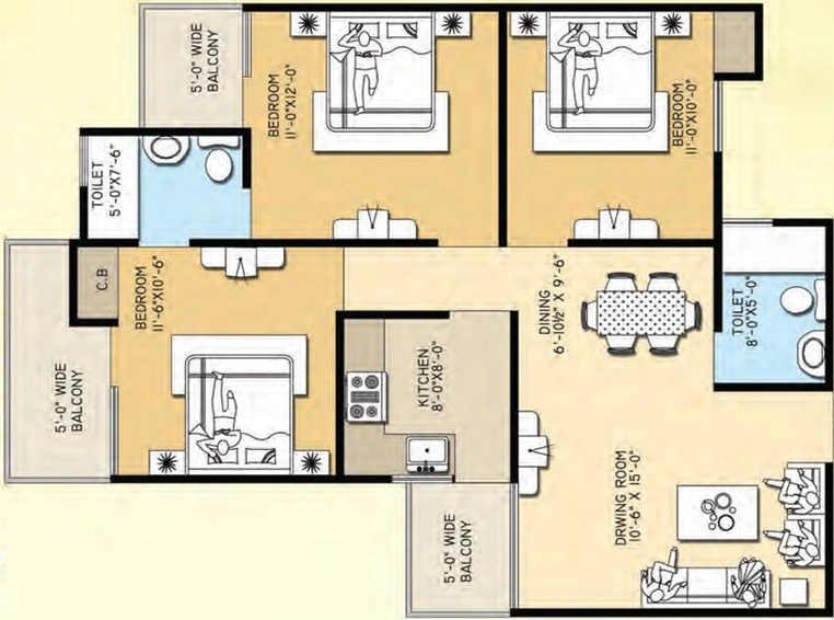 3 BHK Flat in Meenal Balmukanda Residency in Raj Nagar Extension, Ghaziabad - Image 544727