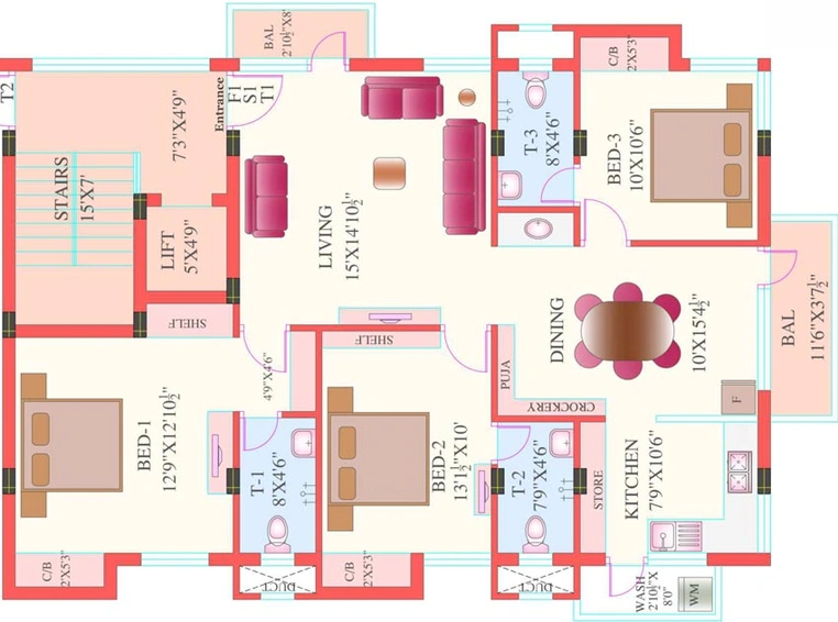 3 BHK Flat in SAS Suria in CIT Nagar, Chennai - Image 543434