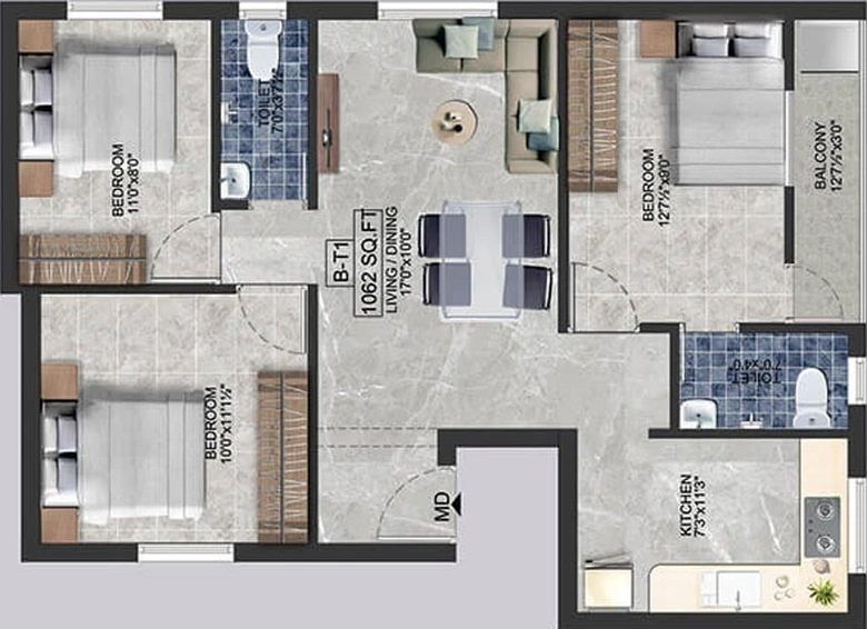 3 BHK Flat in ATH Sarala in Pammal, Chennai - Image 544768