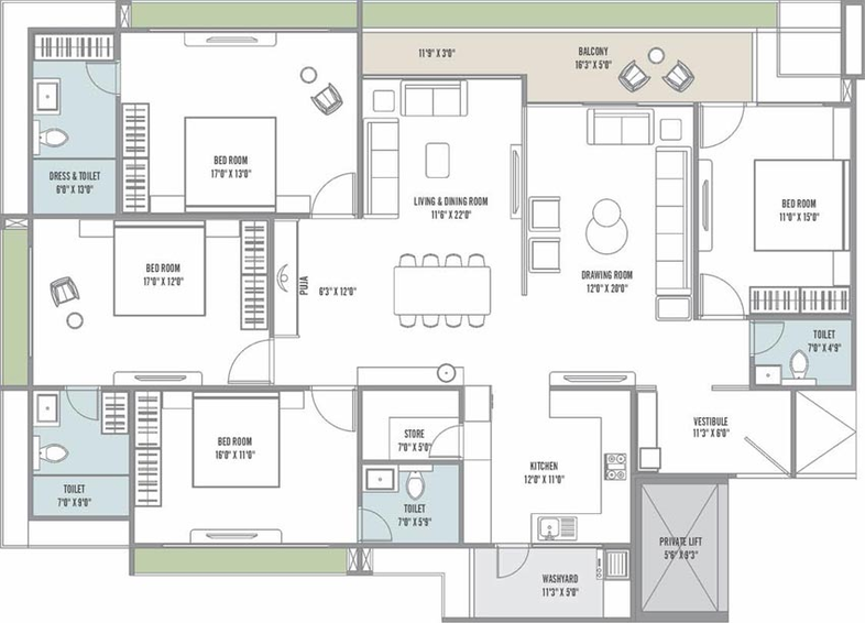 4 BHK Flat in Shreenath Aam Baag in Koba, Gandhinagar - Image 552419