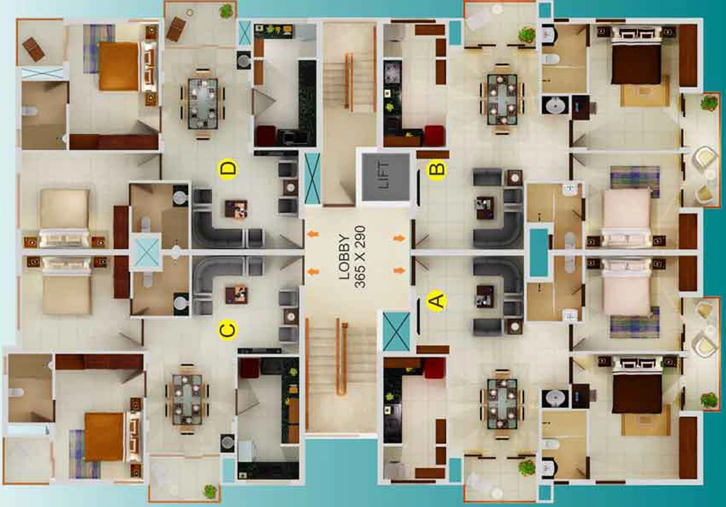 Floor Plan of Dream Flower Claire in Thevara, Kochi - Image 62625