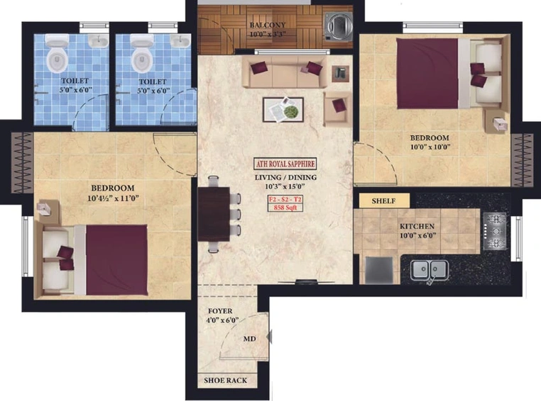 2 BHK Flat in ATH Royal Sapphire in Pammal, Chennai - Image 546448