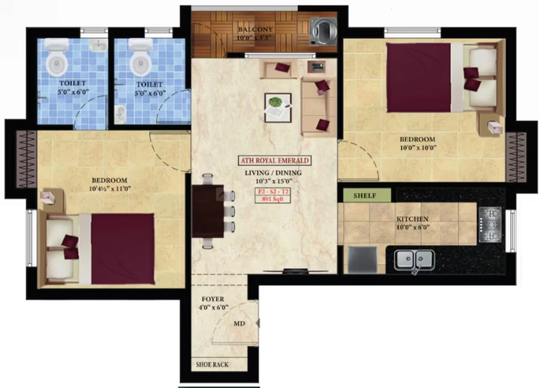 2 BHK Flat in ATH Royal Emerald in Pammal, Chennai - Image 546897