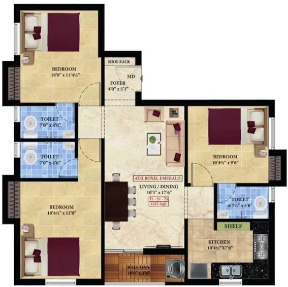 3 BHK Flat in ATH Royal Emerald in Pammal, Chennai - Image 546898