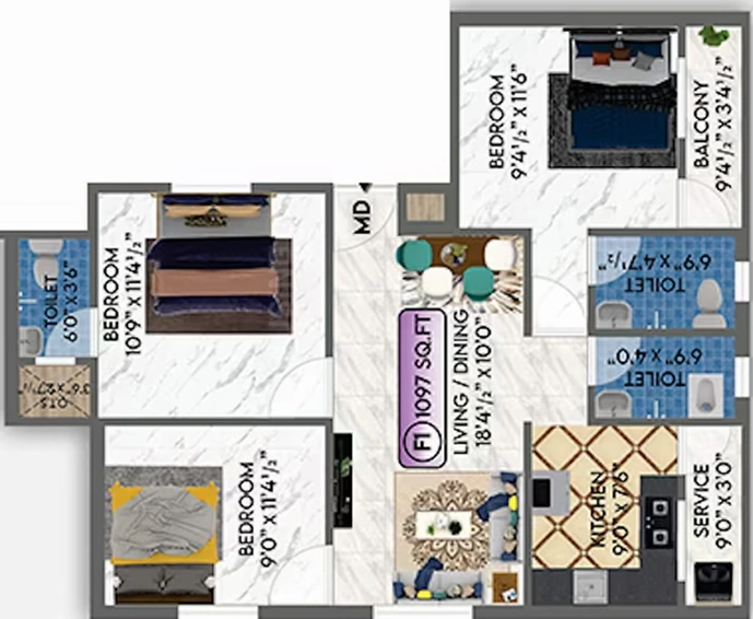 3 BHK Flat in ATH Orchid Spring in Pammal, Chennai - Image 547173