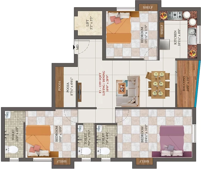 3 BHK Flat in ATH Moonlight in Pammal, Chennai - Image 547258