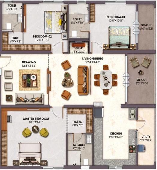 3 BHK Flat in P Mangatram The Trilight in Kokapet, Hyderabad - Image 552716